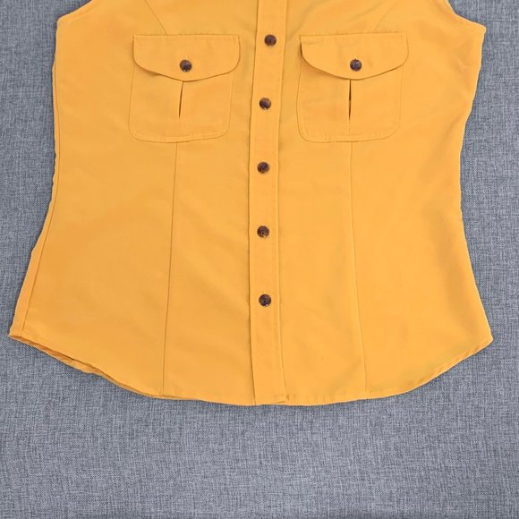 Kathie Lee Collection Sleeveless Button Down Top Collared Yellow Medium Pockets - Picture 7 of 9